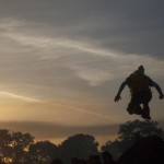 Jumping off one of the stones of the Stone Circle at dawn.