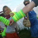Heulwen, Jo and Tom modelling our beautiful Wingham Wool UV wristbands. Thanks if you bought one!