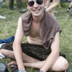 Loving life and enjoying the sun at Glastonbury Festival.
