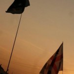 Flags in sunset
