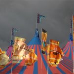 Flags, Acoustic Tent and threatening sky