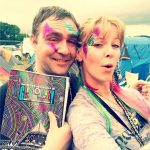 Danny Amerigo & Sarah Morgan, S.E Corner stewards off dut on wednesday, rocking in the sun with glitter and a Glastonbury guide 
