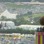 Three icons of Glastonbury. Ribbon Tower, Other Stage and Pyramid Stage