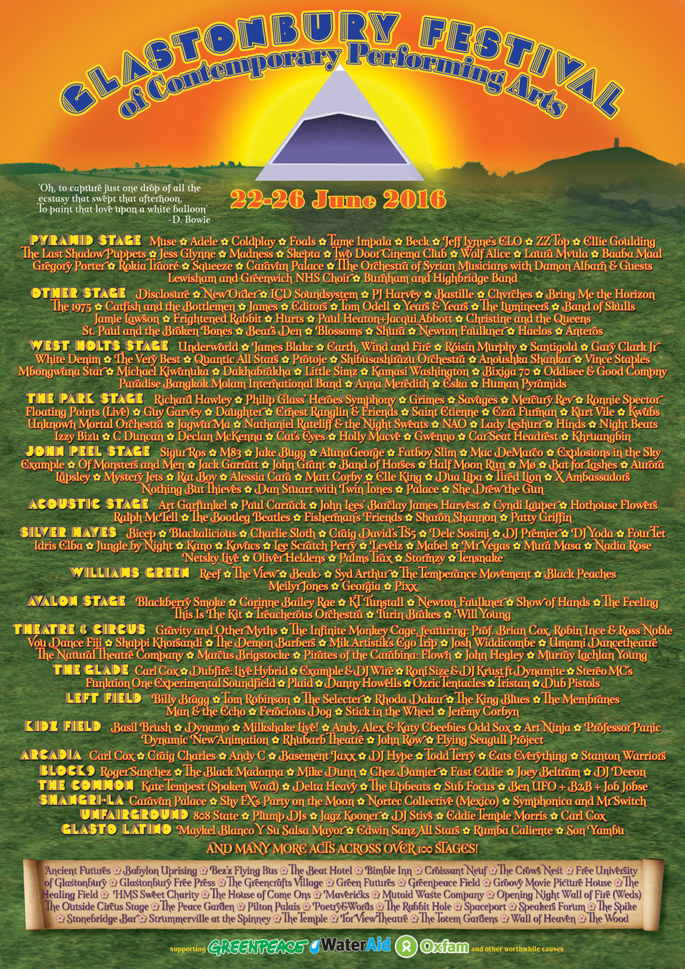 Glastonbury Festivals Line-Up 2016 Poster