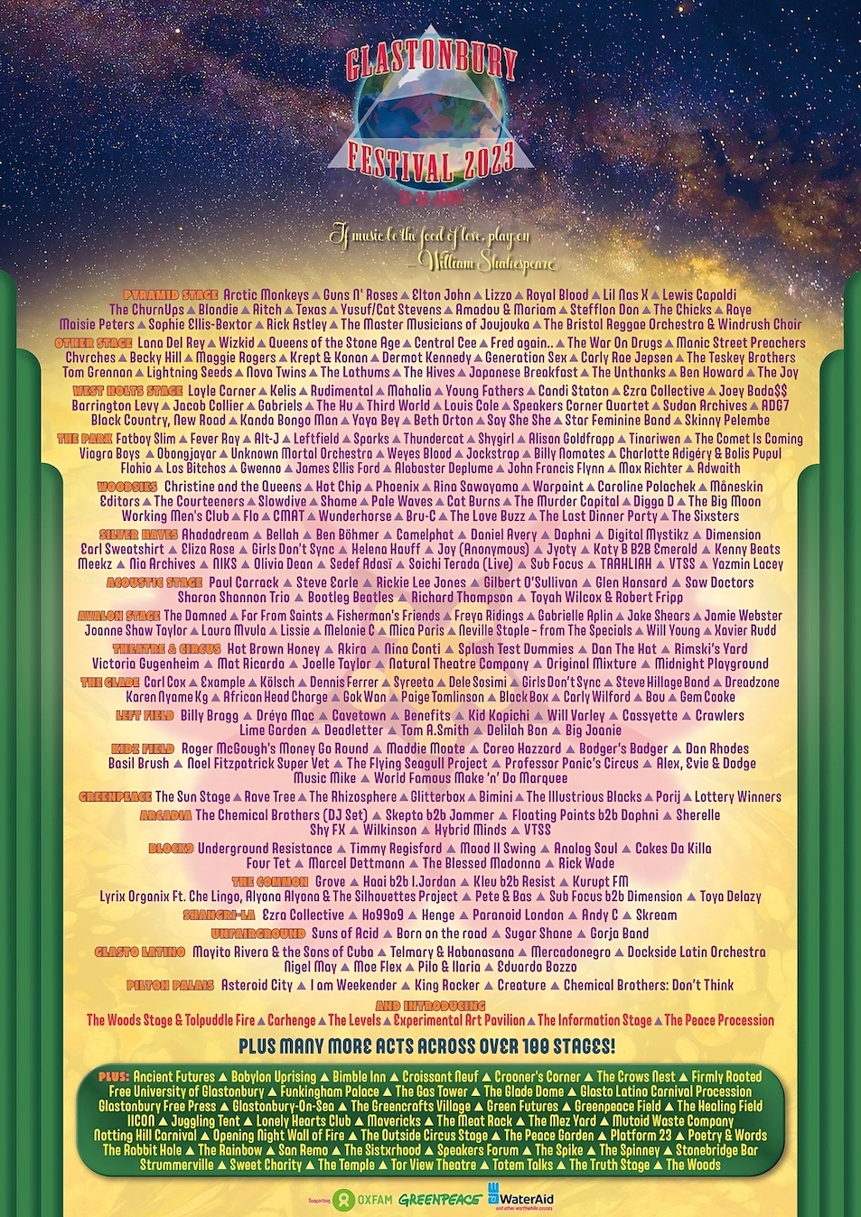 Glastonbury Festivals Line-Up 2023 Poster